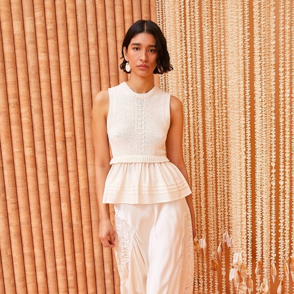 NWT Ulla Johnson Edda Elegant Sleeveless Knit Peplum Silk & Cotton Top Ivory - Picture 2 of 16